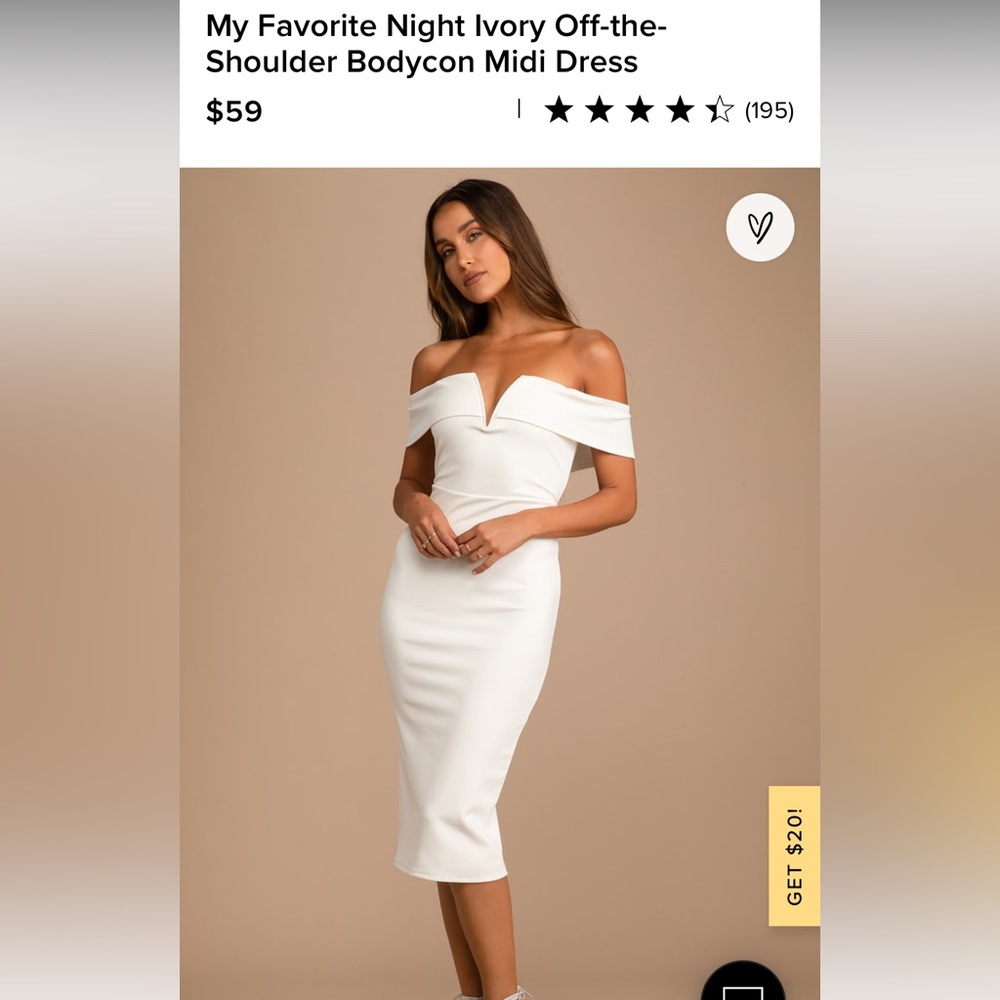 NWT Lulus My Favorite Night Ivory Off-the-Shoulder Bodycon Midi Dress - XS